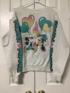 Disney Parks Mickey & Minnie Heart Balloons Sleeve Graphic Crewneck |